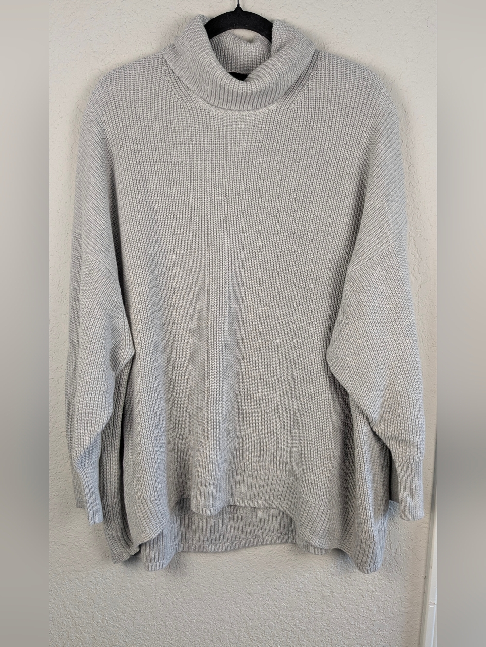 J. Crew Cotton Cashmere Tunic Sweater 3X Light Gray Cowl Neck LS Like New